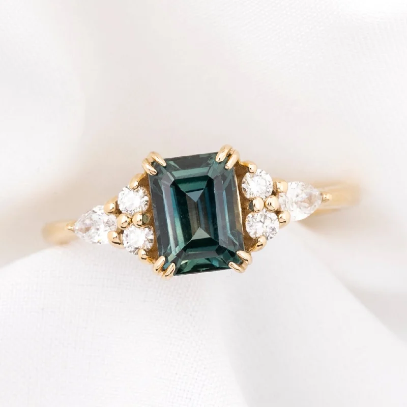 Fox motif engagement rings-Remi Ring Emerald Cut Montana Sapphire, 14k Yellow Gold (One of a kind)