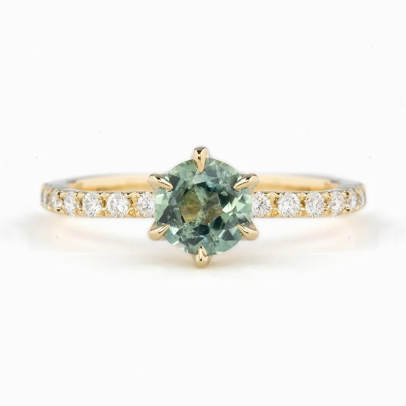 Raven feather engagement rings-Maria Luxe Ring 0.91ct Parti Blue Green Montana Sapphire, 14k Yellow Gold (One of a kind)