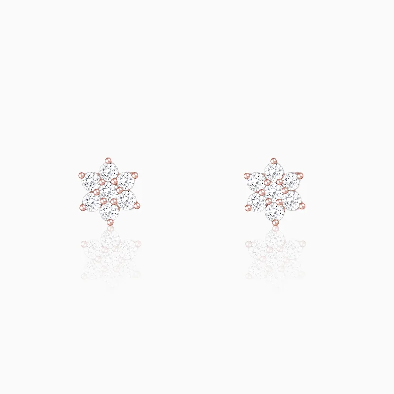 Tiny dot earrings-Rose Gold Shining Flower Studs