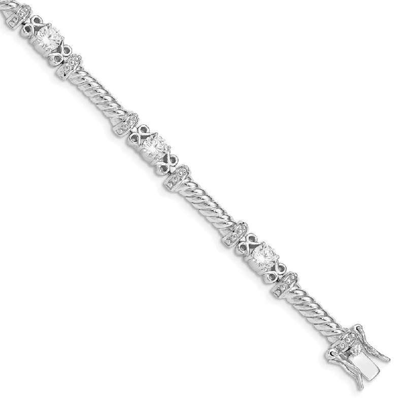 Dove feather bangles-925 Sterling Silver Rhodium-plated Cubic Zirconia Bracelet, 7"