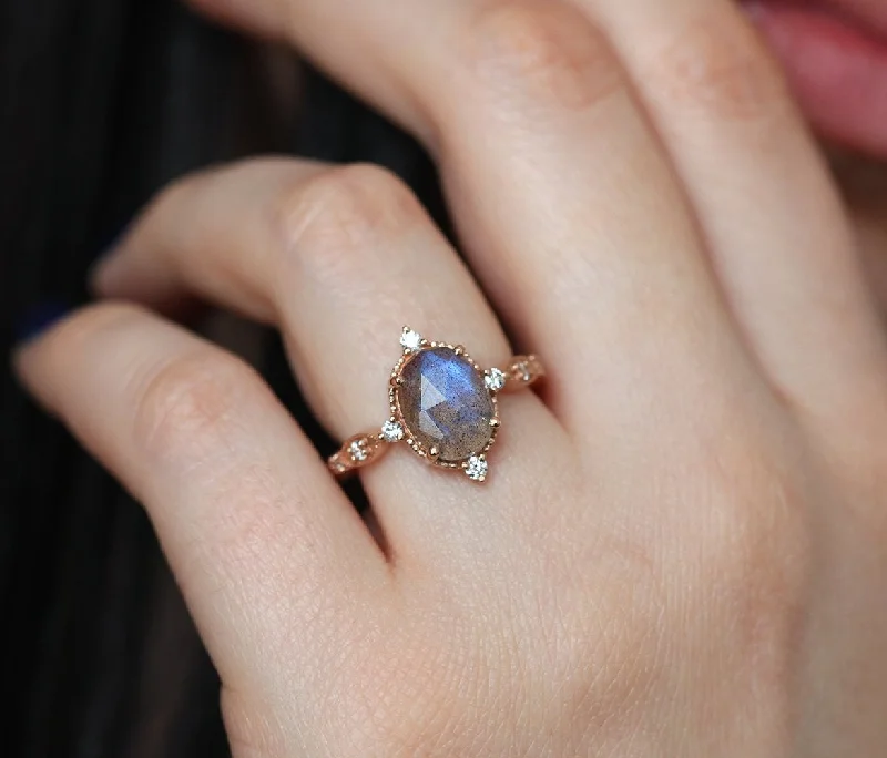 Moon theme engagement rings-Arya Vintage Inspired Labradorite Ring