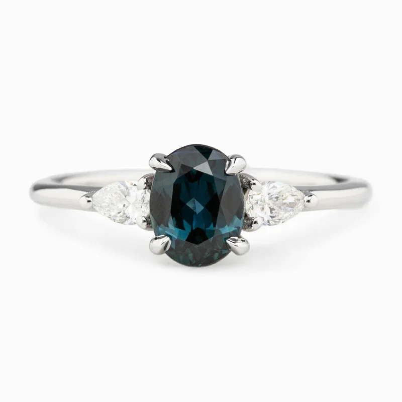 Vintage rose engagement rings-Olivia Ring 1.12ct Deep Teal Blue Queensland Sapphire, 14K White Gold (One of a kind)