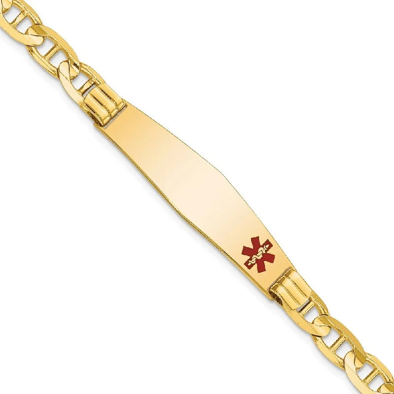 Fox motif bangles-14k Yellow Gold 9.5mm Medical Soft Diamond Shape Red Enamel Anchor Link ID Bracelet, 7"