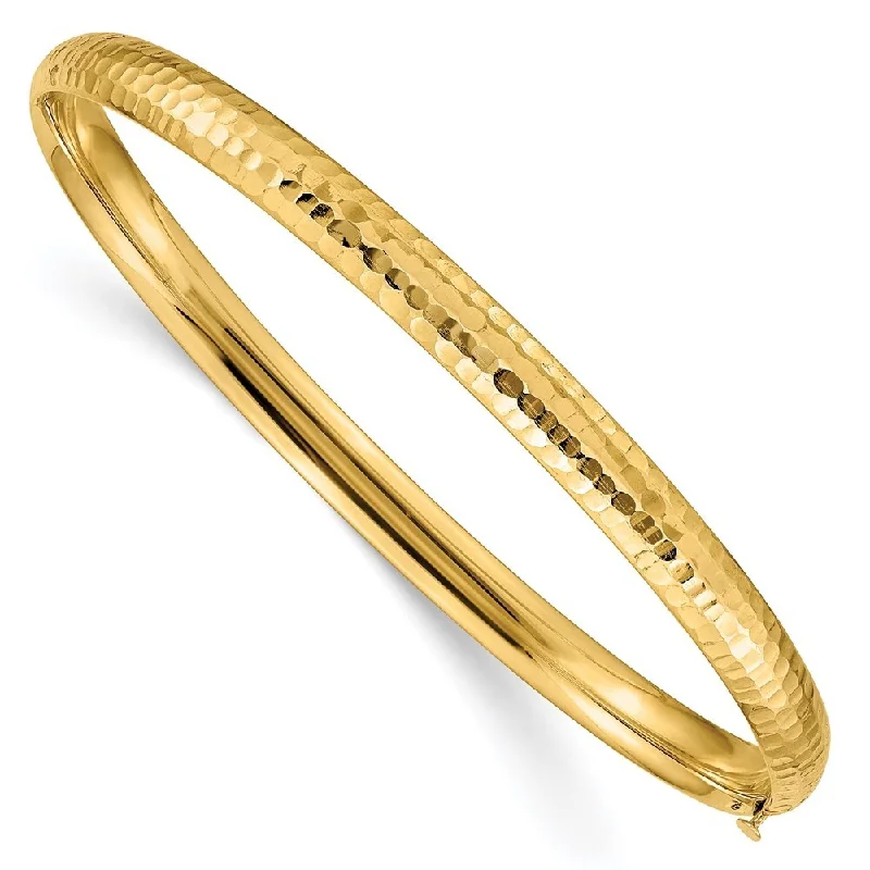 Flex thread bangles-14k Yellow Gold 3/16 4.75mm Fancy Hammered Hinged Bangle Bracelet Bracelet, 7"