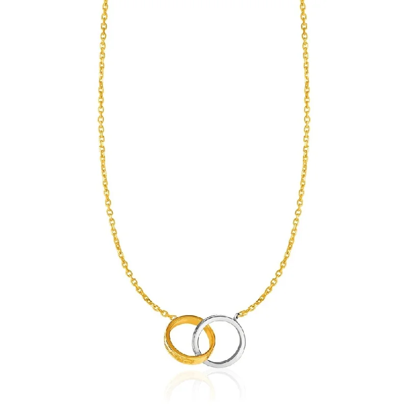 Turquoise healing necklaces-14k Two-Toned Yellow and White Gold Interlocking Rings Necklace