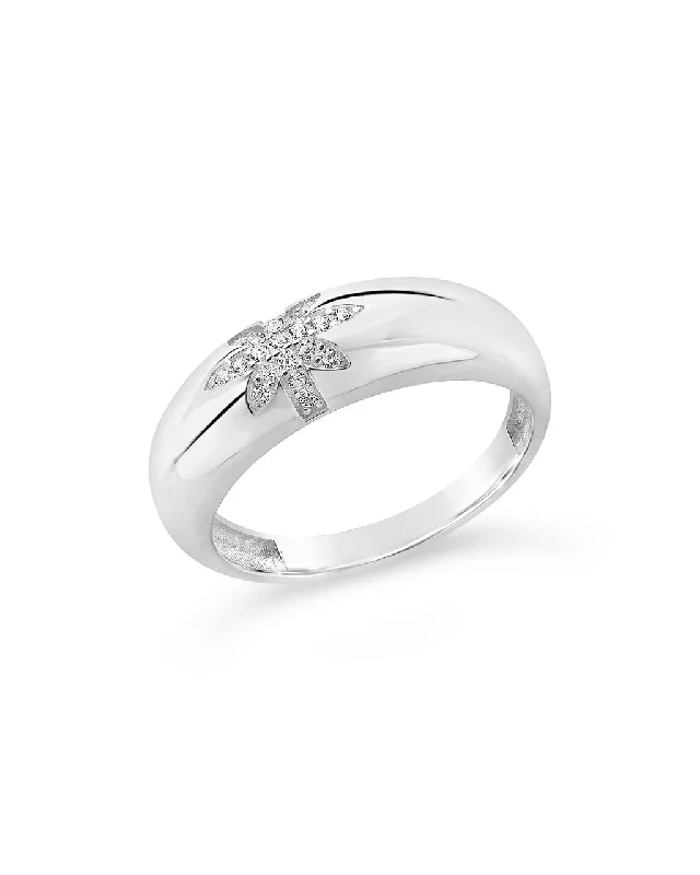 Polished bead rings-Sterling Silver CZ Burst Band Ring