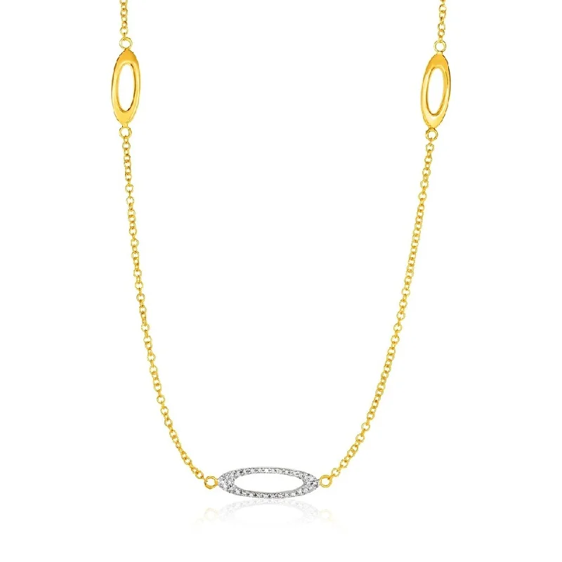 Topaz drop necklaces-14k Yellow Gold and Diamond Necklace with Oval Stations