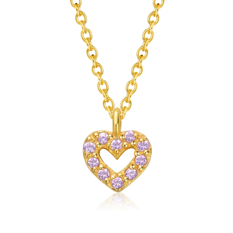 Reed weave necklaces-14k Gold Plated Pink Cubic Zirconia Heart Halo Charm Pendant Necklace