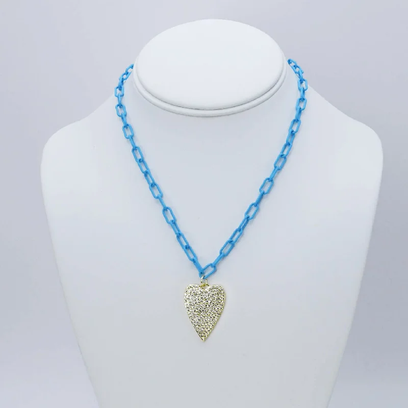 Solid chain necklaces-Crystal Heart Blue Link Necklace M12