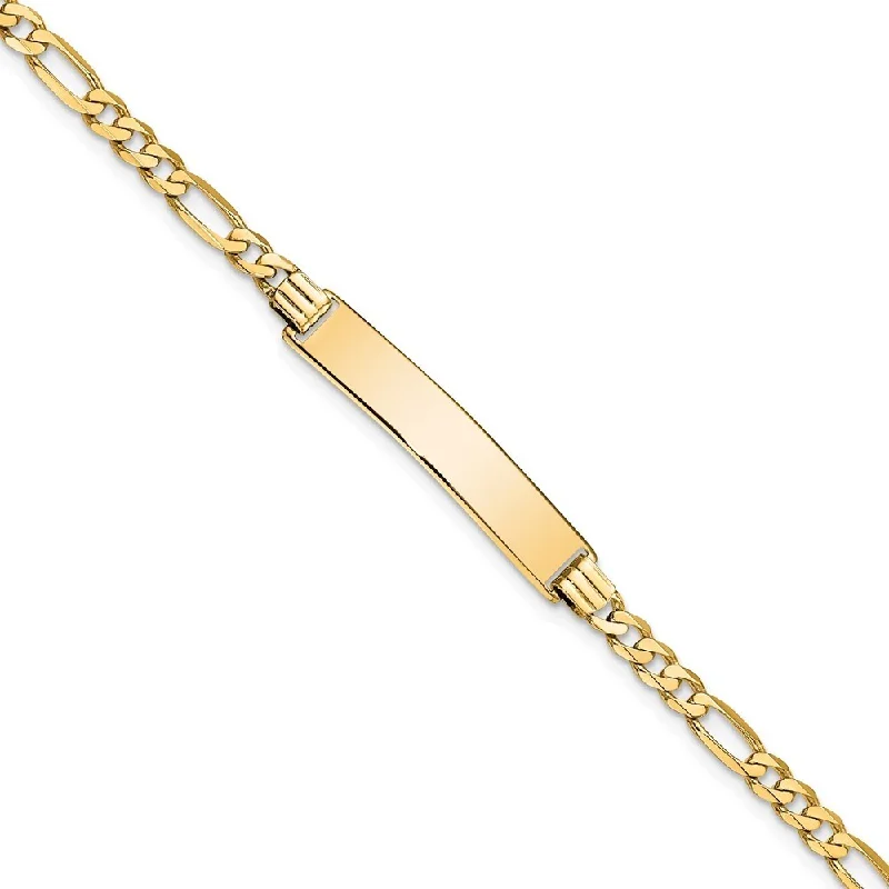 Bead row bangles-14k Yellow Gold 6.2mm Flat Figaro Link ID Bracelet, 7"