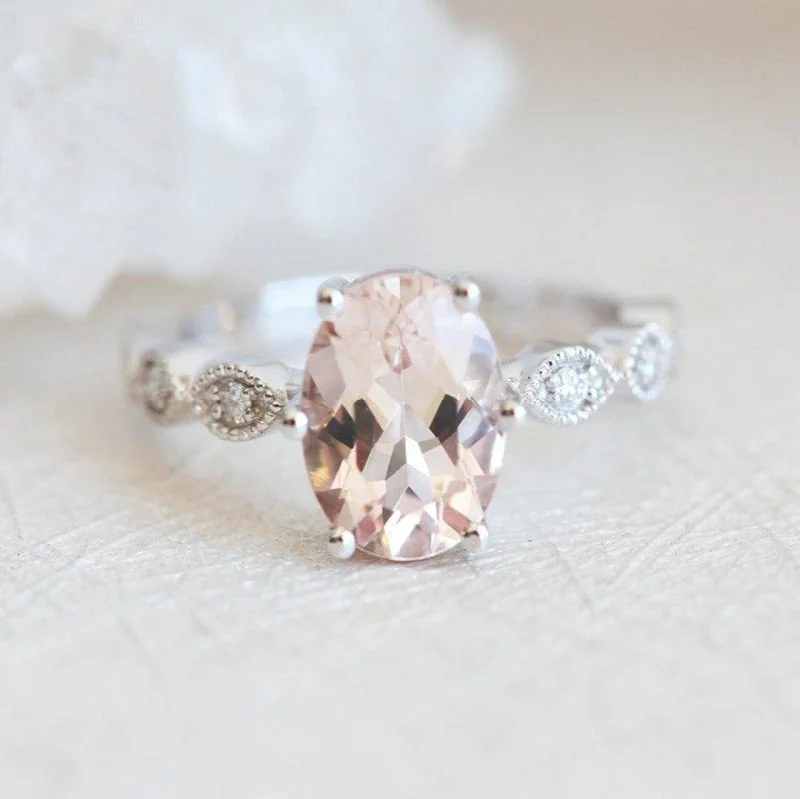 Subtle accent engagement rings-Scarlett Oval Morganite Ring