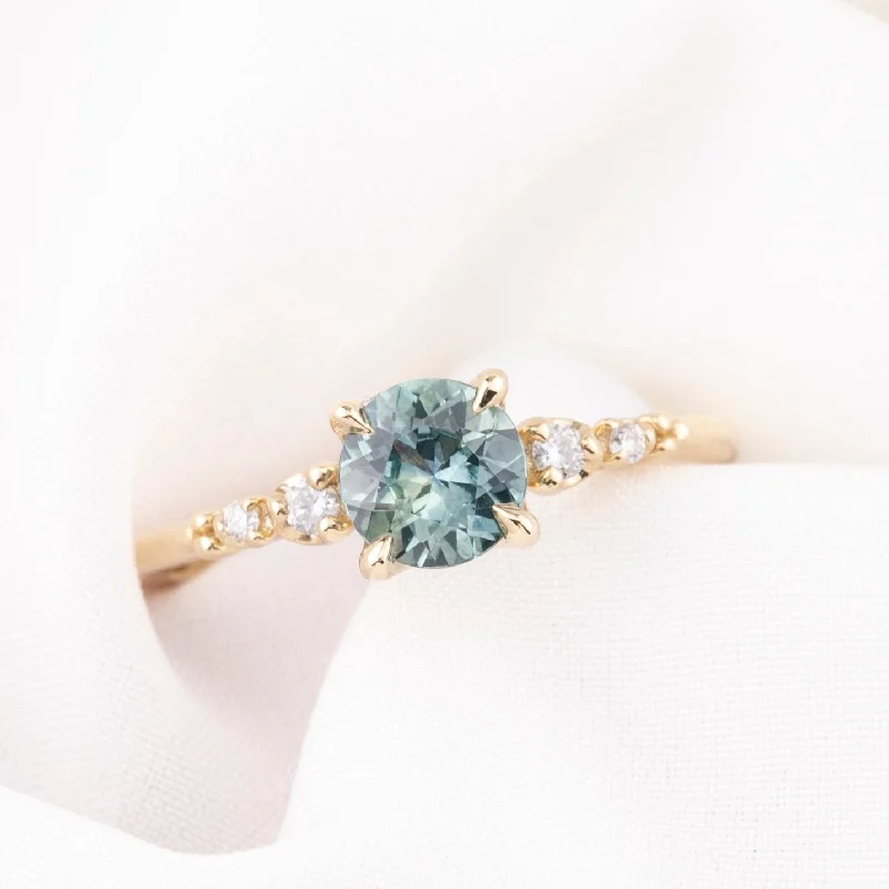 Double band engagement rings-Estel Fleur Four Prongs Ring 0.86ct Parti Blue Green Montana Sapphire, 14k Yellow Gold (One of a kind)