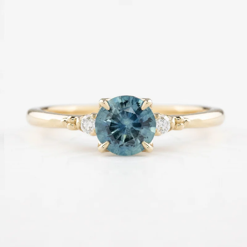 Satin silver engagement rings-Estel Ring 0.79ct Blue Montana Round Sapphire, 14K Yellow Gold (One of a kind)