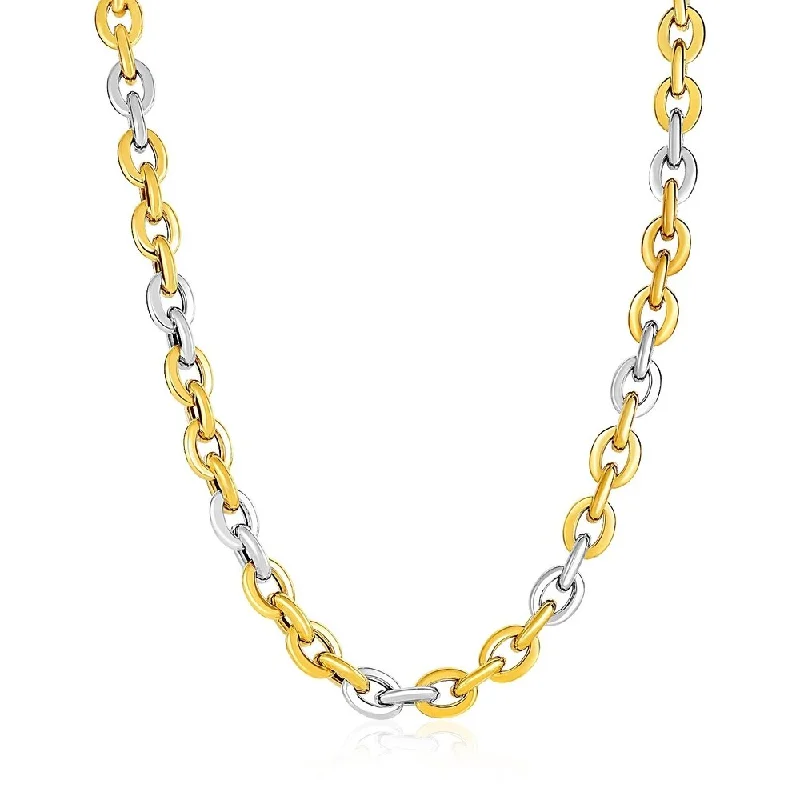 Vivid druzy necklaces-14k Two-Tone Yellow and White Gold Rounded Chain Link Necklace