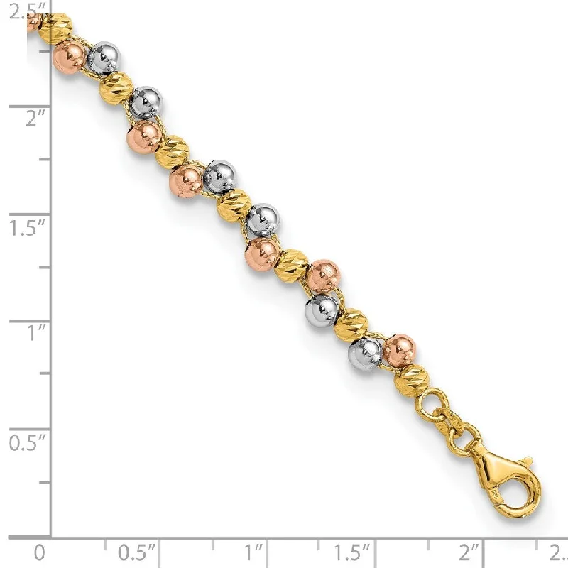 Thread wrap bangles-14k Tri color Diamond-Cut Beaded Bracelet, 7.5" (W-6.3mm)