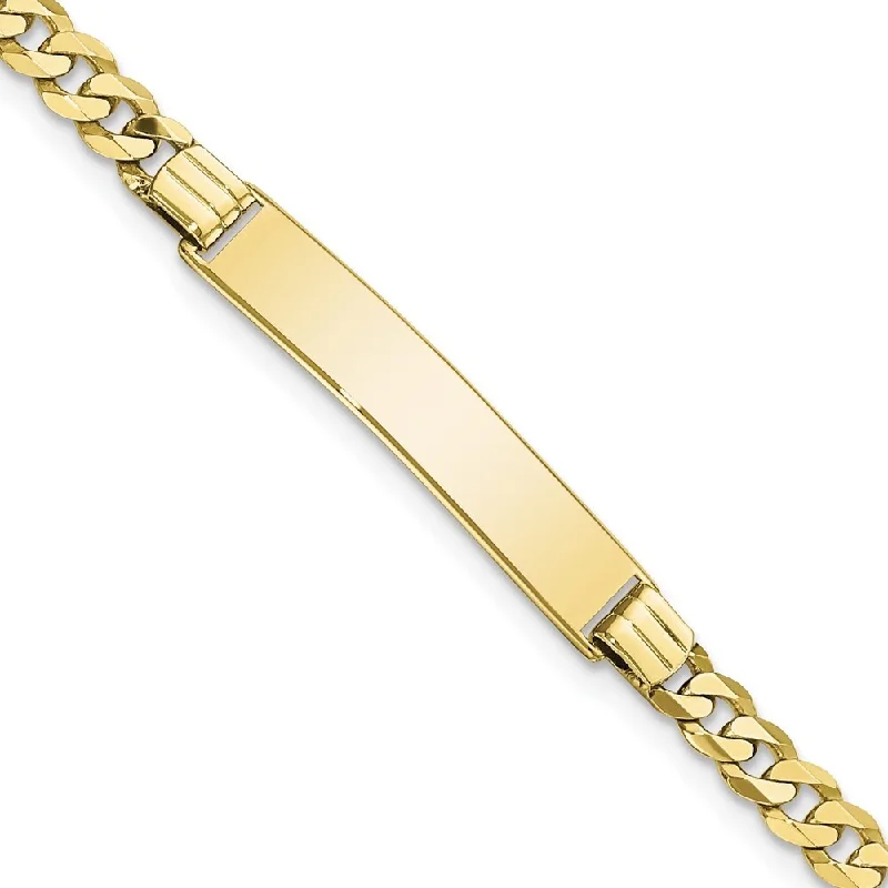 Wide chain bangles-10k Yellow Gold Flat Curb Link ID Bracelet, 7" (W-6.28mm)