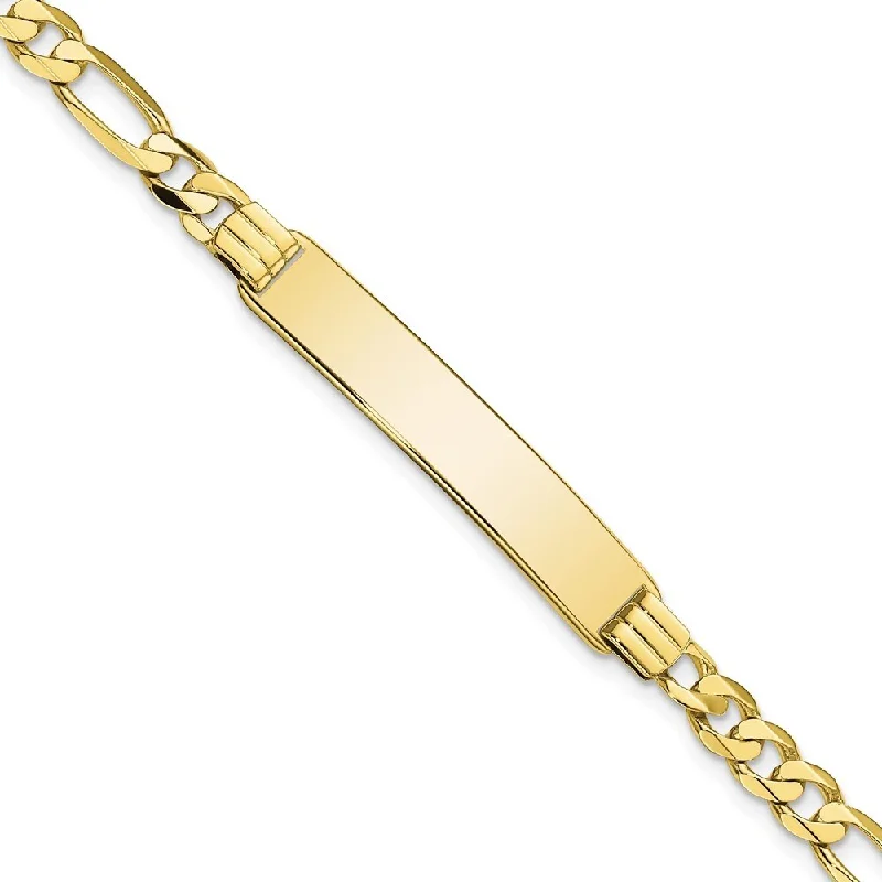 Multi-bead bangles-10k Yellow Gold Figaro Link ID Bracelet, 7" (W-6.61mm)