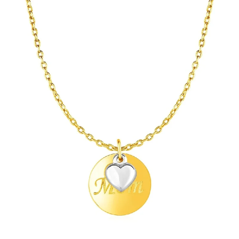 Coiled thread necklaces-Necklace with Mom Pendant and Heart in 10k Two Tone Gold