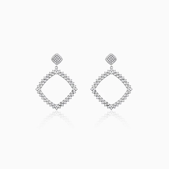 Flat badge earrings-Silver Geometry Drop Earrings