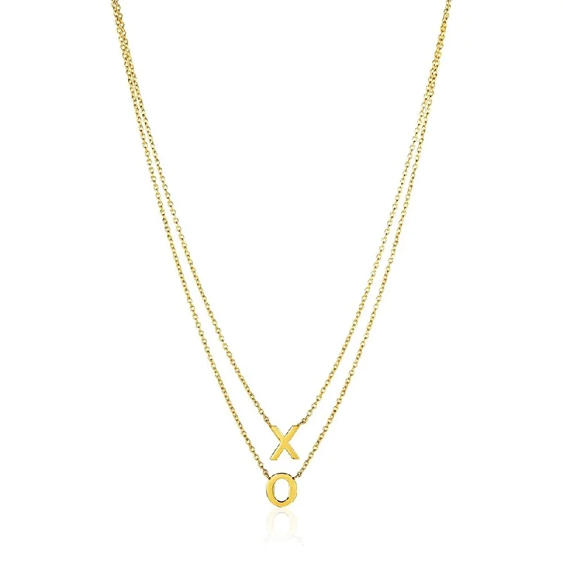 Smooth pendant necklaces-14k Yellow Gold Double-Strand Chain Necklace with''X'' and''O''