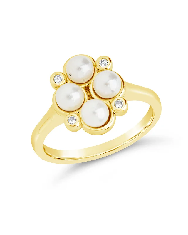 Stellar birthstone rings-Cosetta CZ & Pearl Cluster Ring