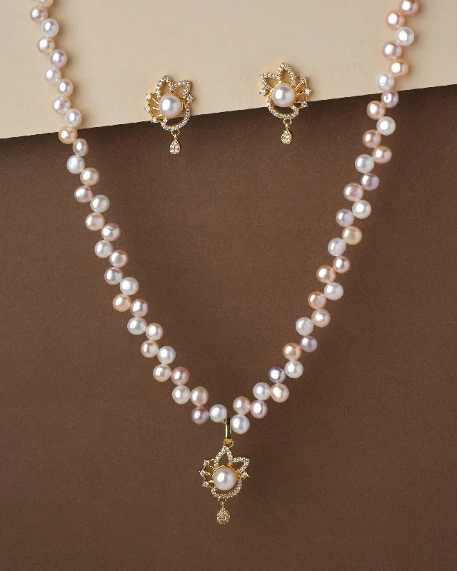 Flexible thread necklaces-Pretty Pink Pearl Necklace Set