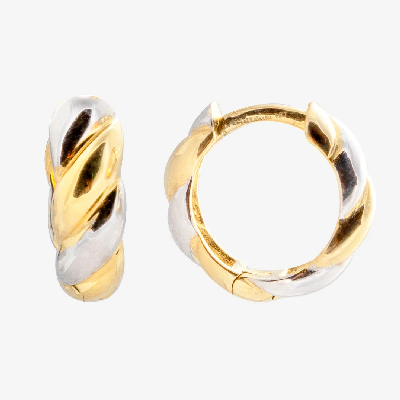 Wide statement earrings-Solid Gold Mixed Metal Twisted Huggie Hoops