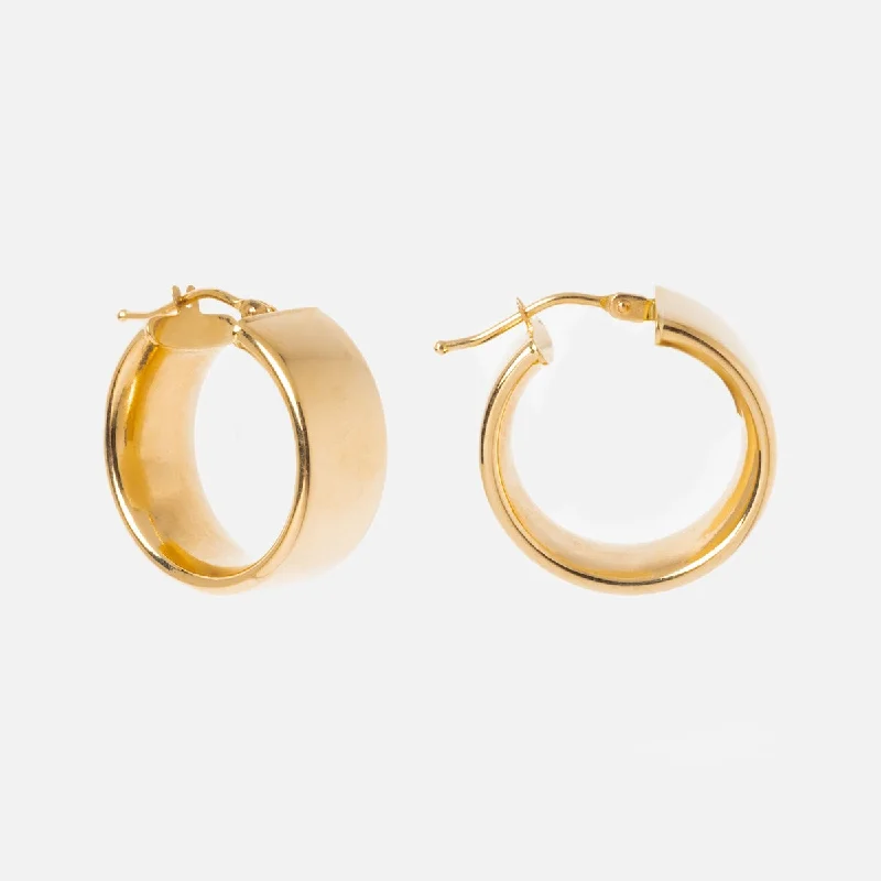 Stellar charm earrings-Solid Gold Flat Chunky Hollow Hoops