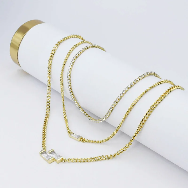 Layered link necklaces-Crystal Trinity Layer Necklace J29