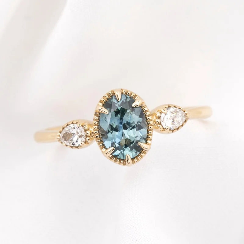 Satin finish engagement rings-Diana Ring 1.07ct Blue Green Montana Sapphire, 14k Yellow Gold (One of a kind)