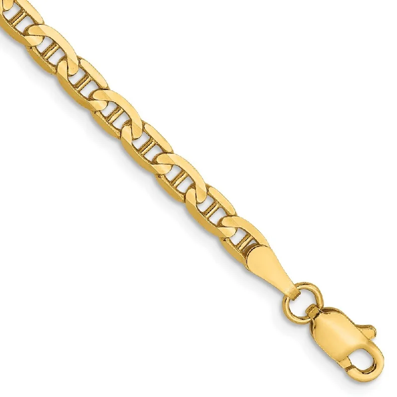 Crystal-twisted bangles-14k Yellow Gold 3mm Concave Anchor Chain Bracelet, 7"