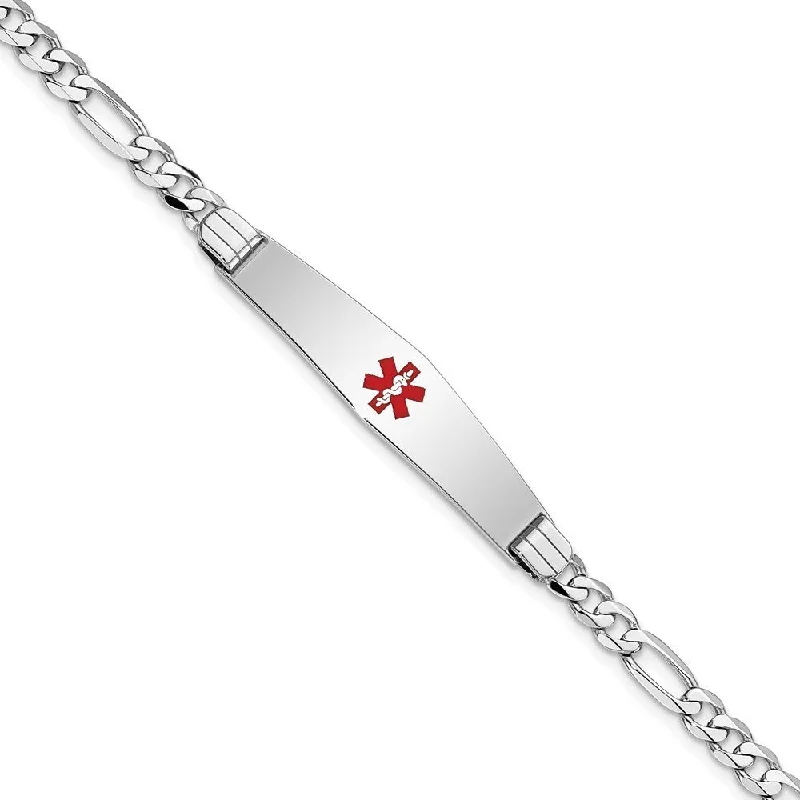 Chunky stone bangles-14k White Gold 4.5mm Medical Soft Diamond Shape Red Enamel Figaro Link ID Bracelet, 7"