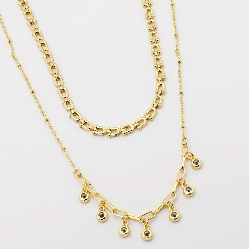 Light filigree necklaces-Crystal Dot Link Necklace M13