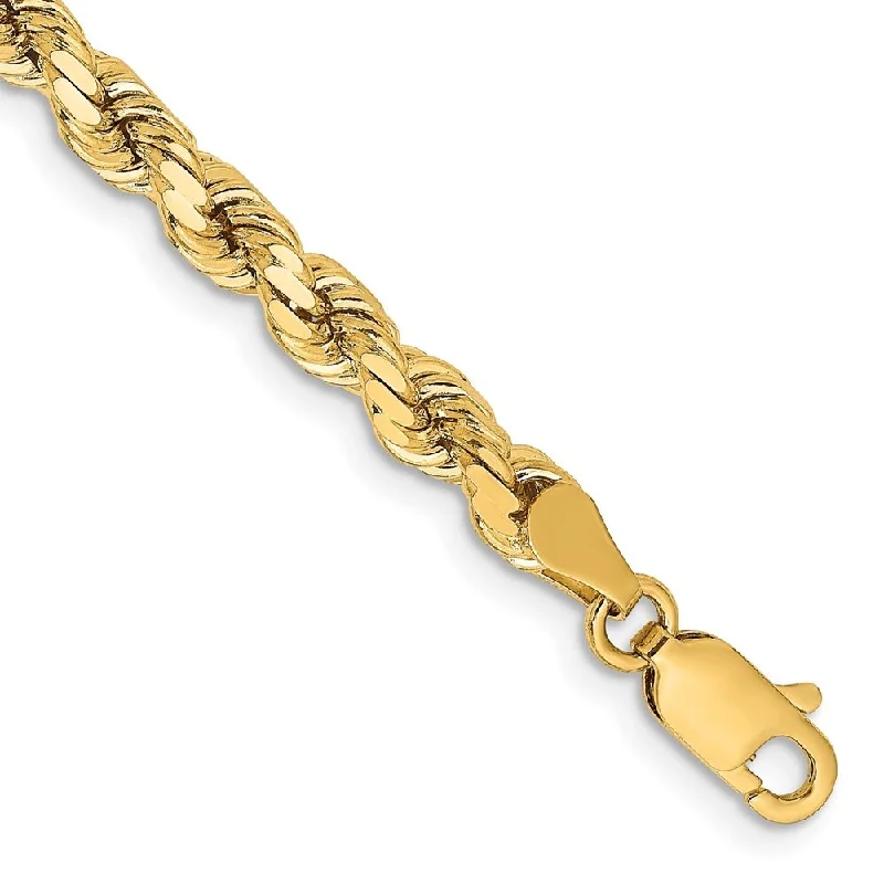 Wide geometric bangles-14k Yellow Gold 4.25mm Diamond-Cut Rope Chain Bracelet, 7"