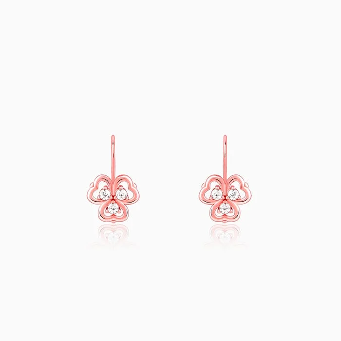 Dainty gem earrings-Anushka Sharma Rose Gold Three Leaf Clover Earrings