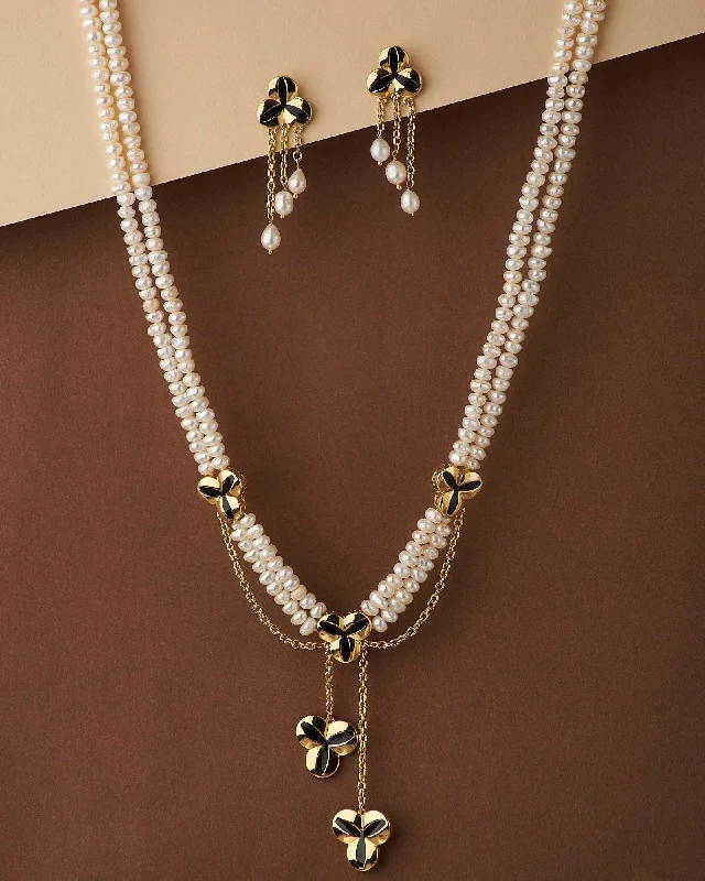 Sleek design necklaces-Florial Real Pearl Necklace Set