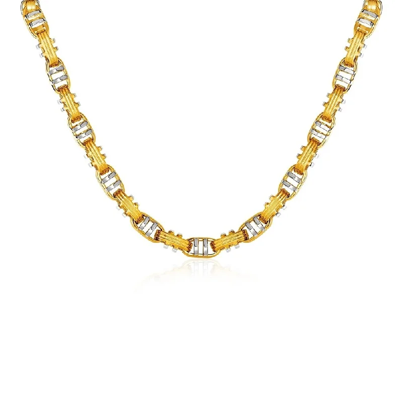 Solid chain necklaces-14k Two-Toned Yellow and White Gold Two-Bar Mariner Link Necklace