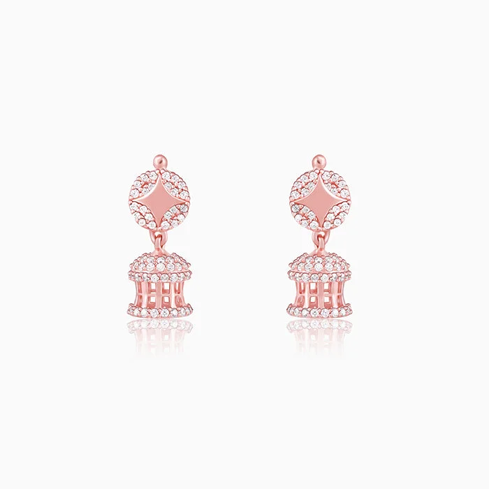 Vivid druzy earrings-Rose Gold Sparkling Twilight Jhumki