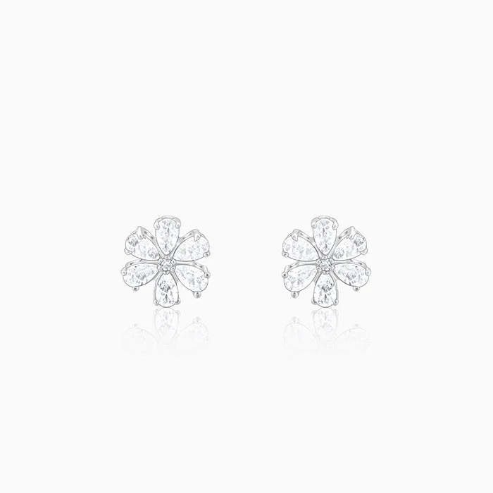 Morganite stud earrings-Silver Virtuous Flora Earrings