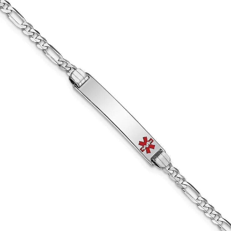 Tiny stack bangles-14k White Gold 2.5mm Medical Red Enamel Figaro Link ID Bracelet, 7"