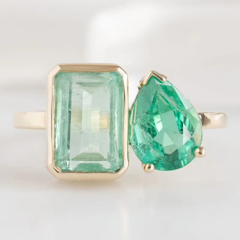 Deco style engagement rings-The Watercolor You and Me Ring | 1.93ct Emerald Cut Emerald in 14K Yellow Gold