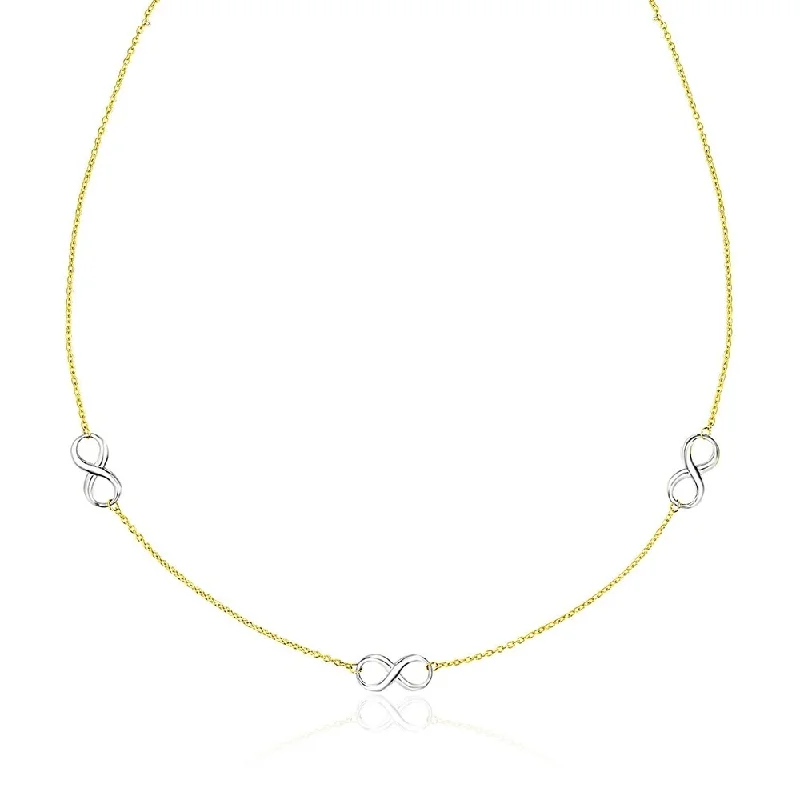 Light filigree necklaces-14k Two-Tone Gold Chain Necklace with Polished Infinity Stations