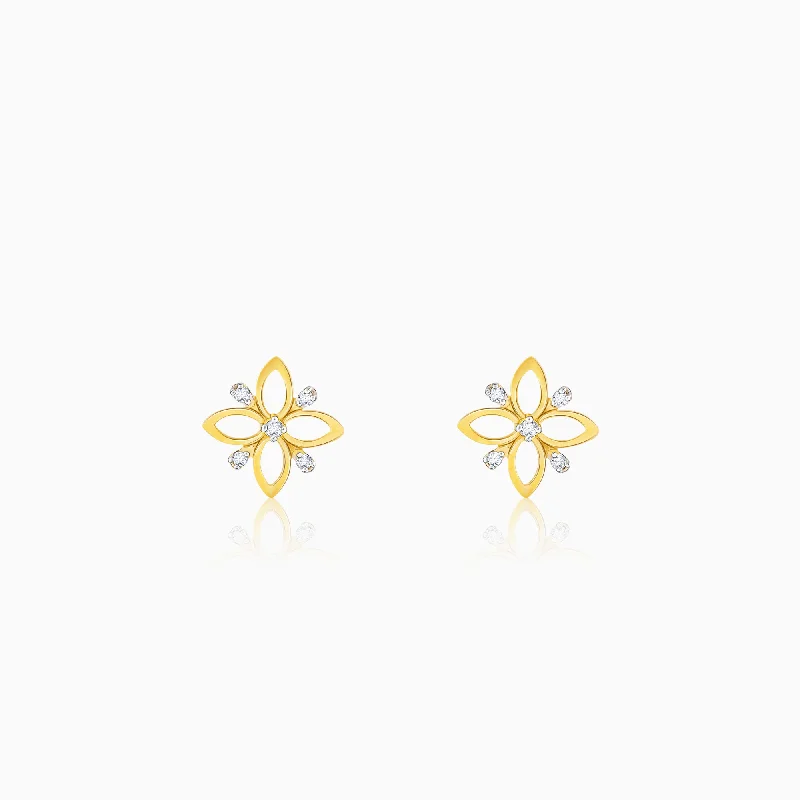 Spinel earrings-Golden Diamond Wallflower Stud Earrings