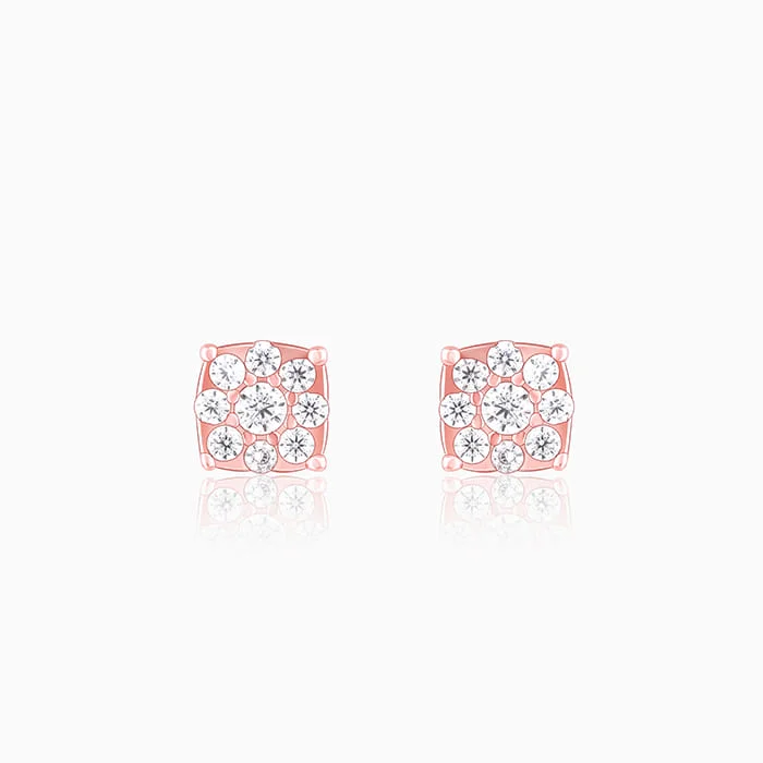 Flat knot earrings-Rose Gold Square Zircon Earrings