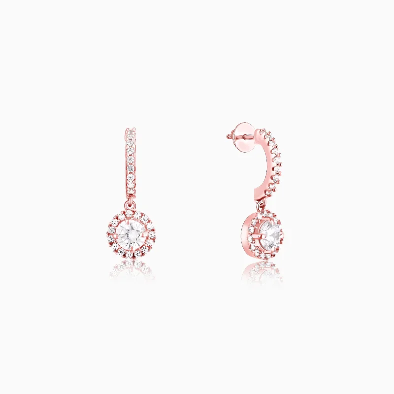 Agate gem earrings-Rose Gold Zircon Drizzle Drop Earrings