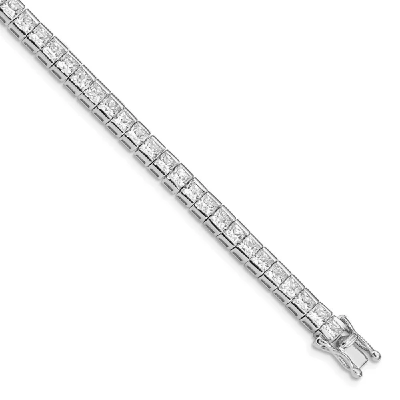 Vivid diamond bangles-925 Sterling Silver Rhodium-plated Cubic Zirconia Tennis Bracelet, 7.5"