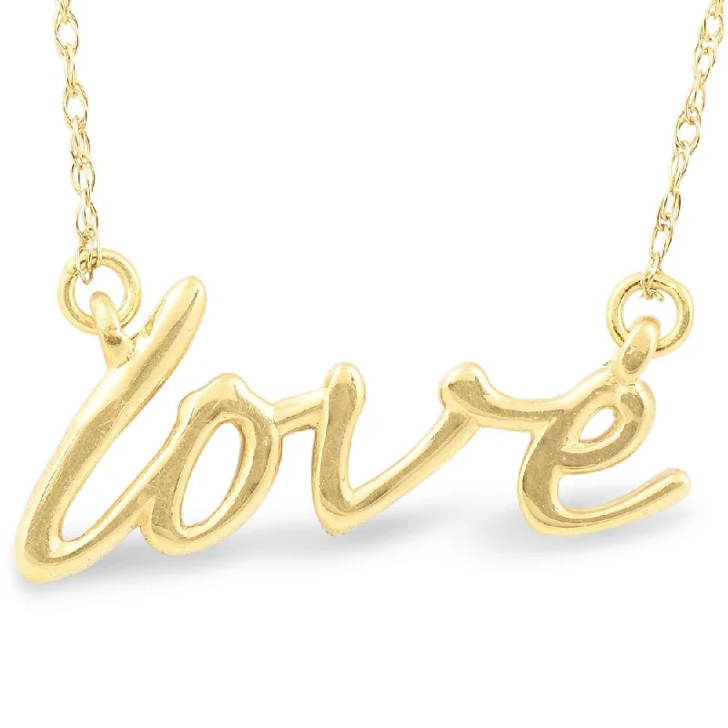 Rope braid necklaces-14K Yellow Gold Love Script Pendant Necklace with 18" 14K Yellow Gold Chain