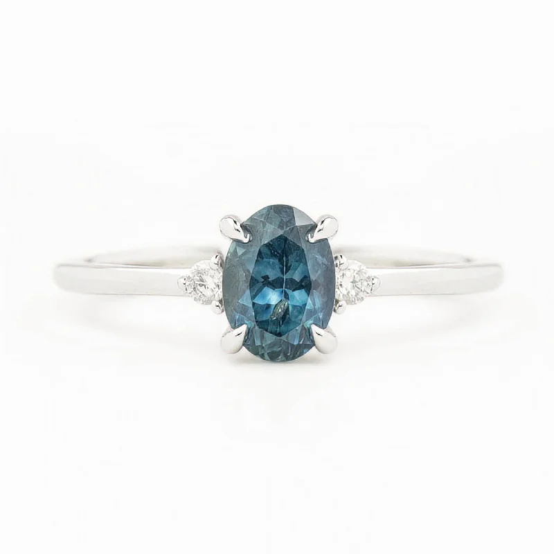 Eternity band engagement rings-Emilie Ring 1.17ct Blue Montana Sapphire, 14K White Gold (One of a kind)