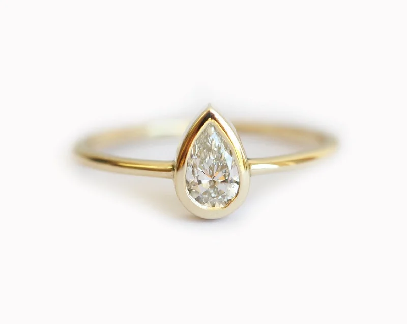 Pear shaped engagement rings-Pear Diamond Bezel Engagement Solitaire Ring