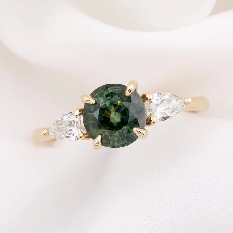 Dainty stack engagement rings-Olivia Grand Ring 1.88ct Green Australian Sapphire, 14k Yellow Gold (One of a kind)